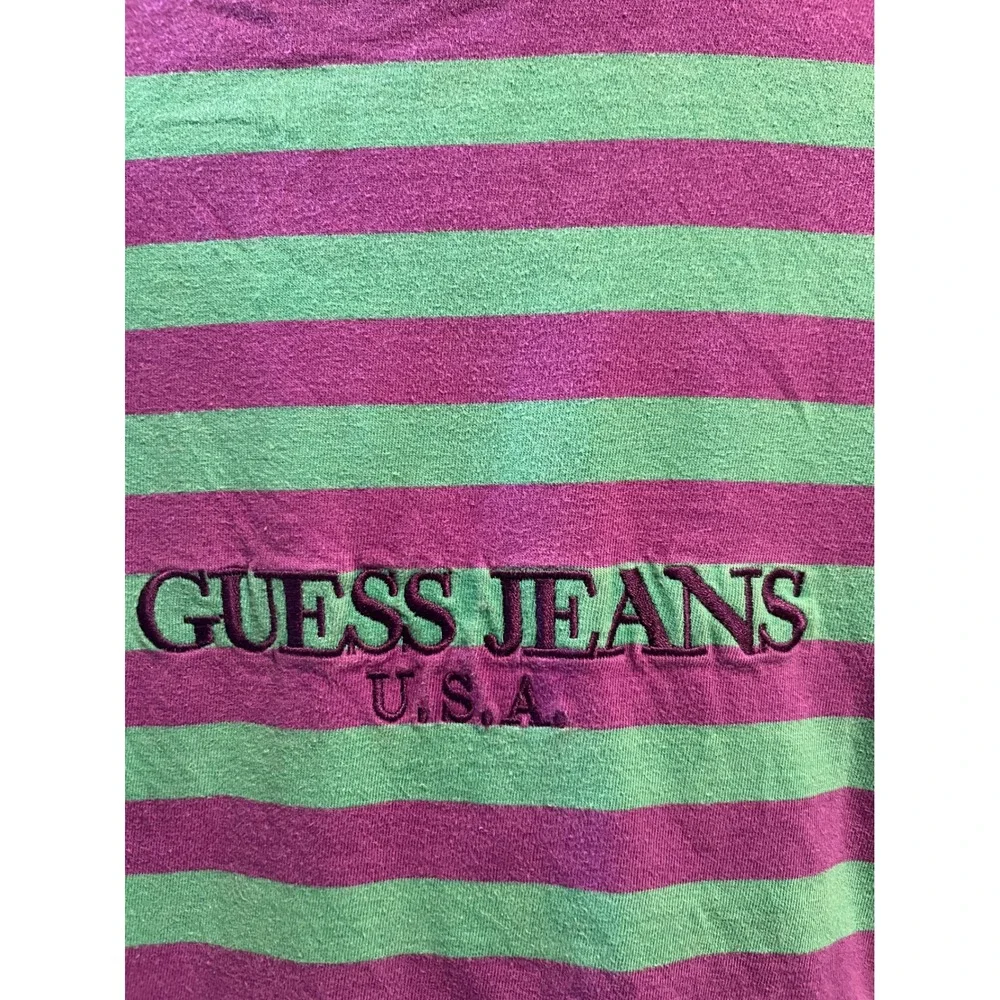 Vintage Guess Jeans USA Striped T-Shirt Green Purple Georges Marciano Small - Picture 2 of 5